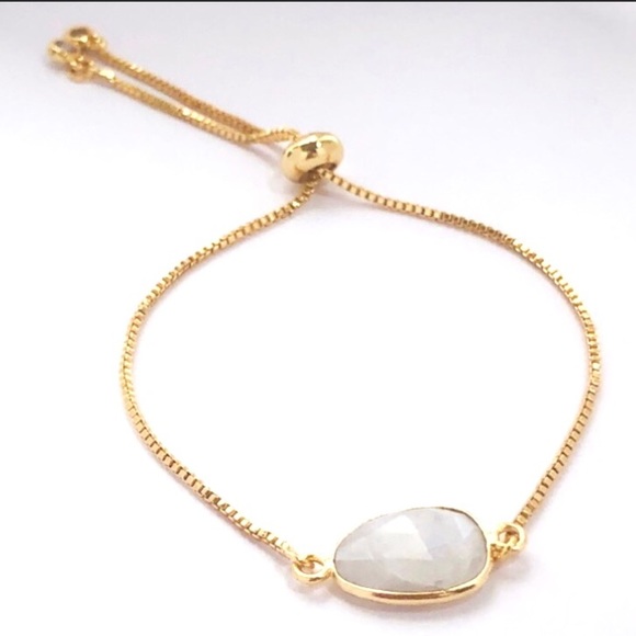 Jewelry - 24K Yellow Gold Plated Moonstone CZ Quartz Adjustable Slider Bracelet